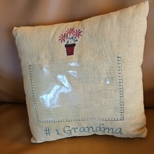 Embroidered #1 Grandma Pillow with place for photo.